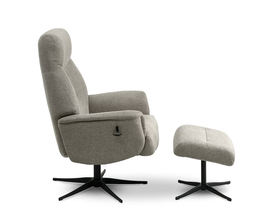 Villads lenestol, med armlener og vippefunksjon, inkl. fotskammel - stein polyester og sort metall