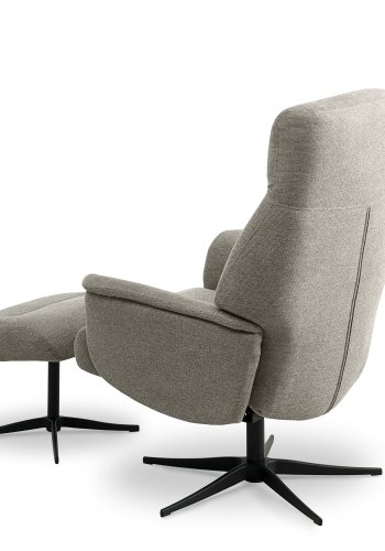 Villads lenestol, med armlener og vippefunksjon, inkl. fotskammel - stein polyester og sort metall