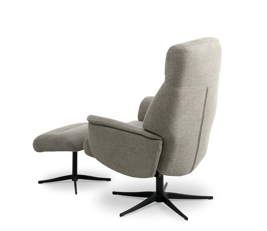 Villads lenestol, med armlener og vippefunksjon, inkl. fotskammel - stein polyester og sort metall