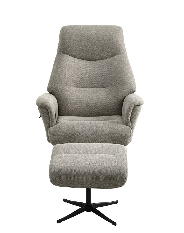 Villads lenestol, med armlener og vippefunksjon, inkl. fotskammel - stein polyester og sort metall