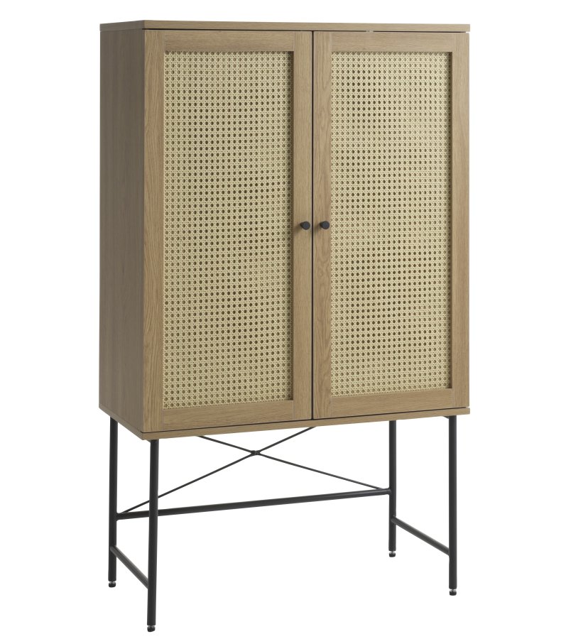 Pensacola skap, m. 2 drer og 2 hyller - naturlig eik, melamin og polyrattan