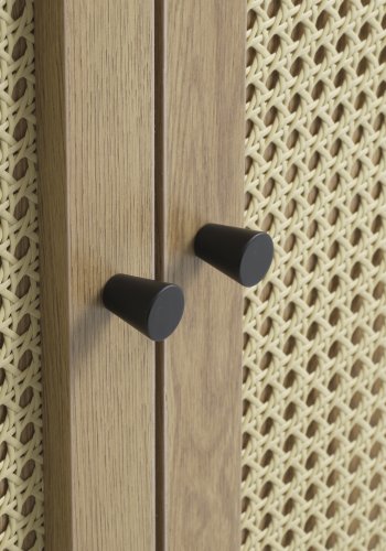 Pensacola-skap, med 2 drer og 2 hyller - naturlig polyrattan/eik melamin og svart metall