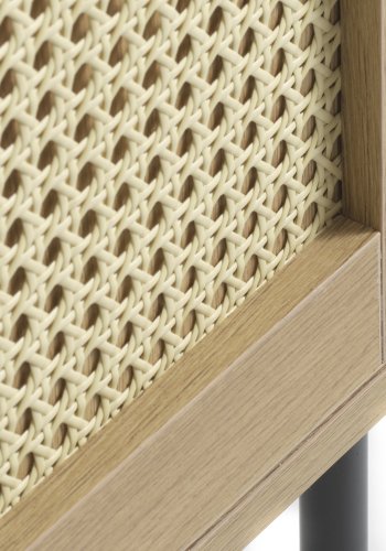 Pensacola-skap, med 2 drer og 2 hyller - naturlig polyrattan/eik melamin og svart metall