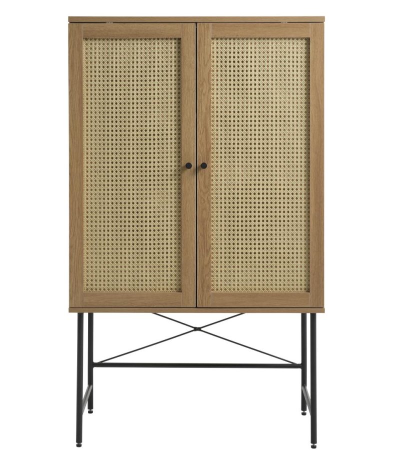 Pensacola skap, m. 2 drer og 2 hyller - naturlig eik, melamin og polyrattan