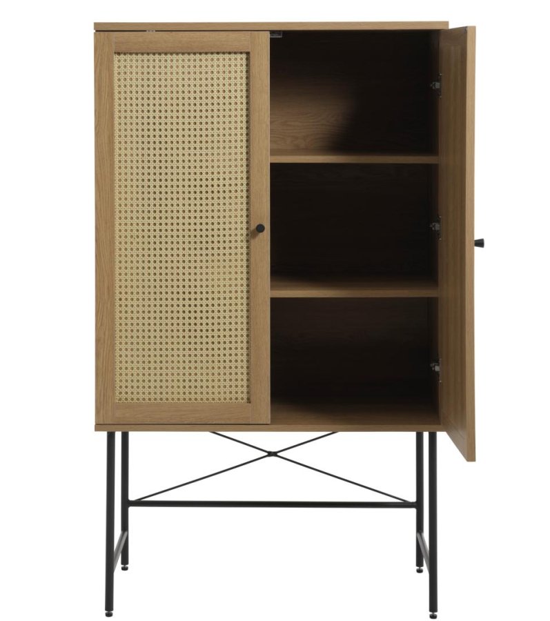 Pensacola skap, m. 2 drer og 2 hyller - naturlig eik, melamin og polyrattan