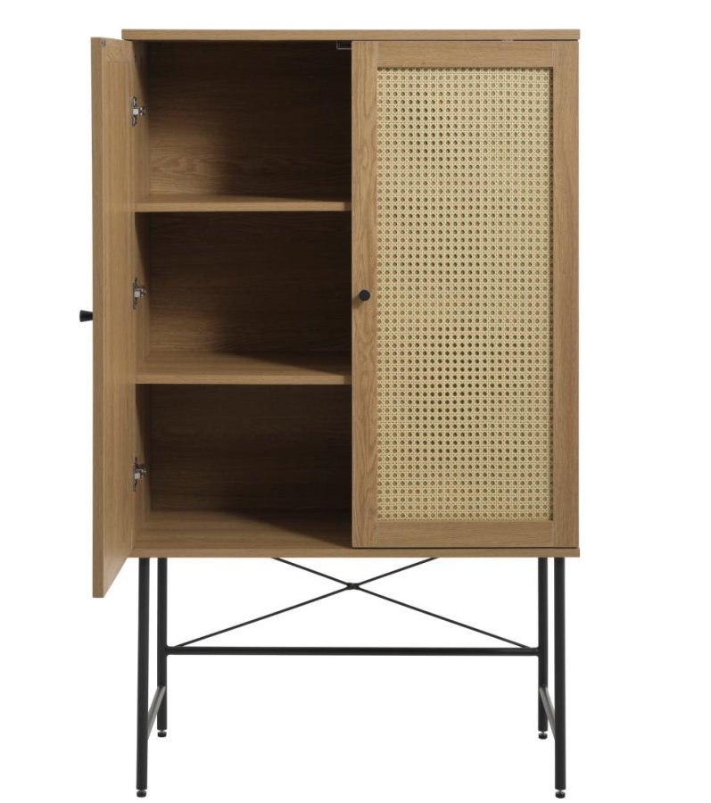 Pensacola skap, m. 2 drer og 2 hyller - naturlig eik, melamin og polyrattan