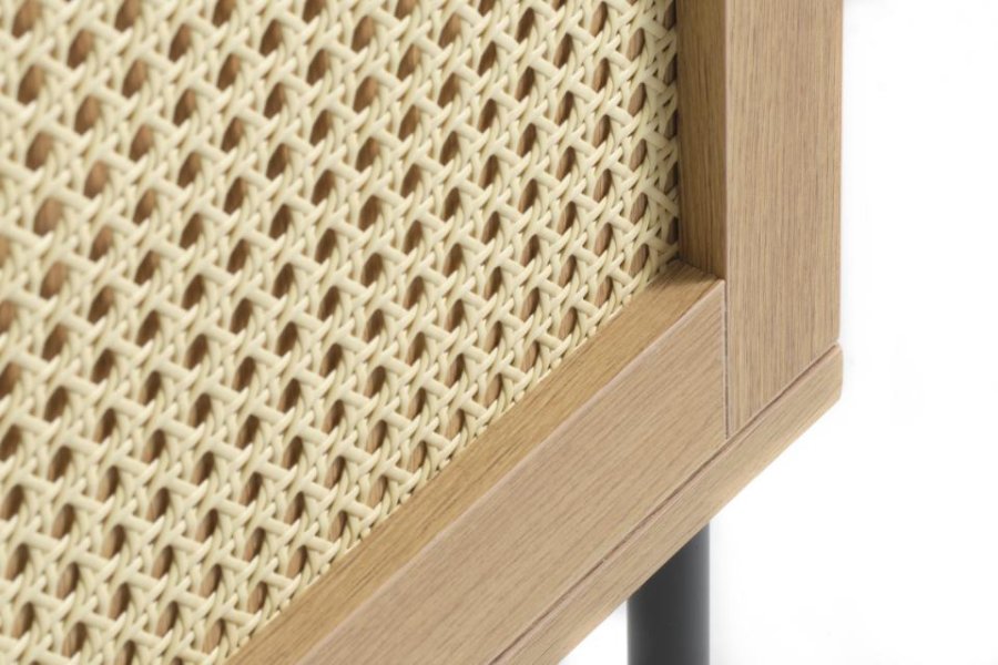 Pensacola skap, m. 2 drer og 2 hyller - naturlig eik, melamin og polyrattan