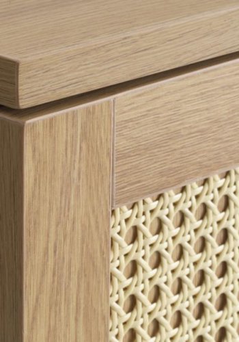 Pensacola skap, m. 2 drer og 2 hyller - naturlig eik, melamin og polyrattan