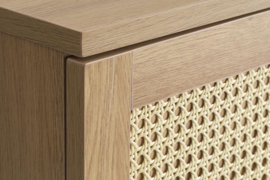 Pensacola skap, m. 2 drer og 2 hyller - naturlig eik, melamin og polyrattan