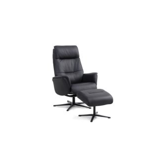 Malthe lnestol, m. fodskammel, vippefunktion, armln - sort semianilin lder og sort metal