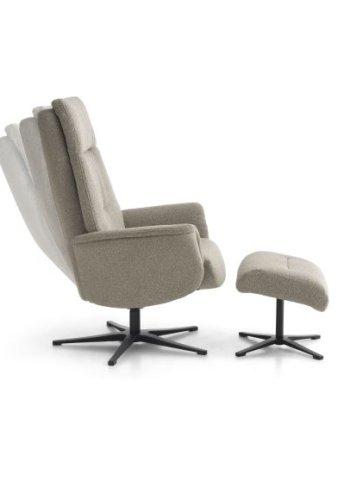 Malthe lnestol, m. fodskammel, vippefunktion, armln - mushroom stof og sort metal