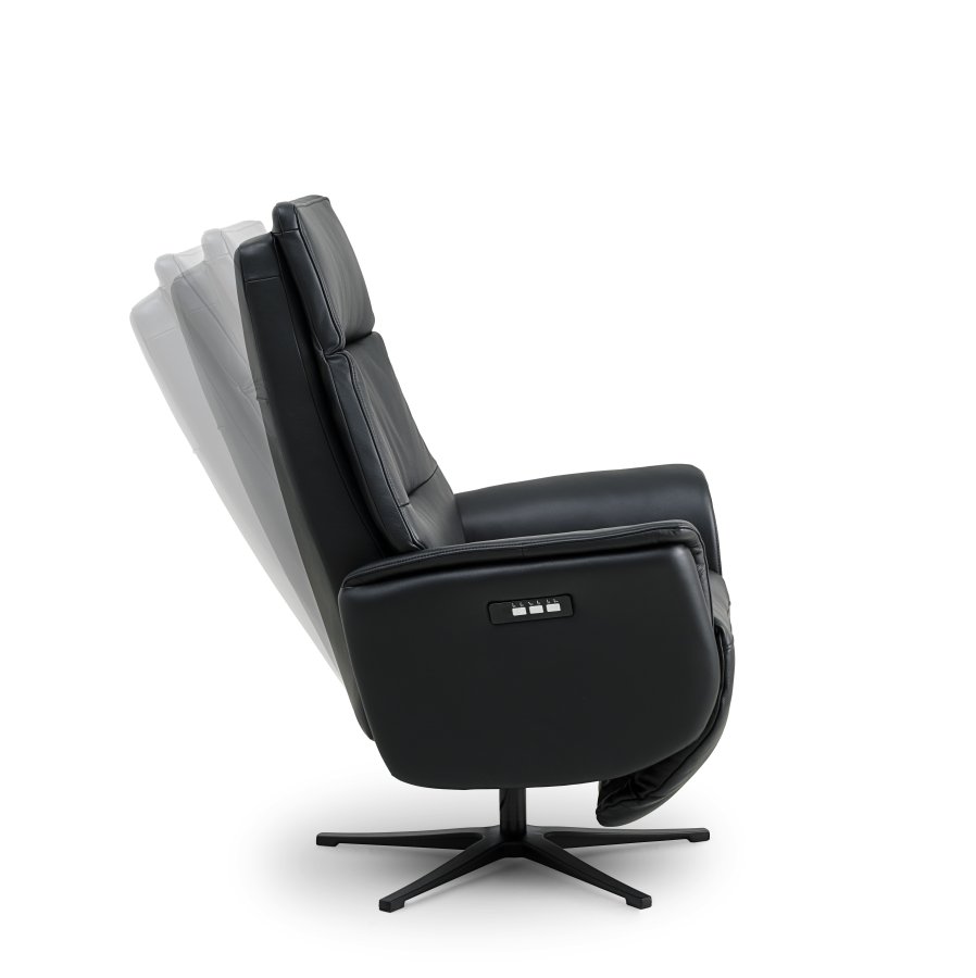 Malthe hvilestol, m. 3 motorer, armlener, vippefunksjon, fotskammel - svart semianilinskinn/metall