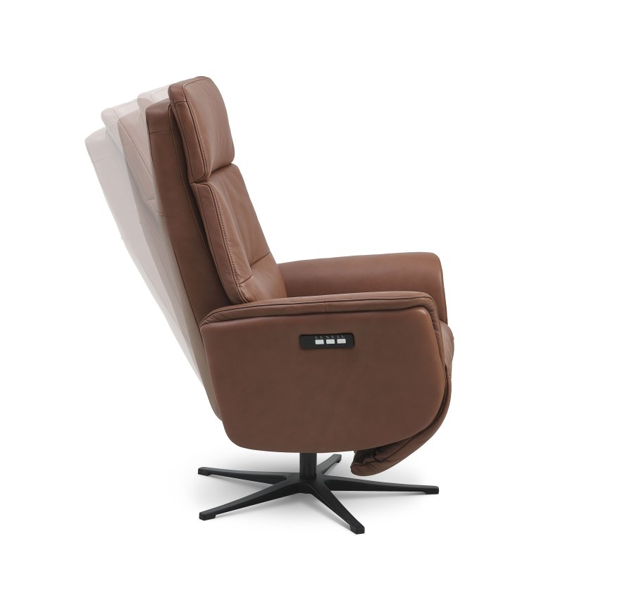 Malthe hvilestol, 3 motorer, armlener, vippefunksjon, fotskammel - konjakk semianilinskinn/metall