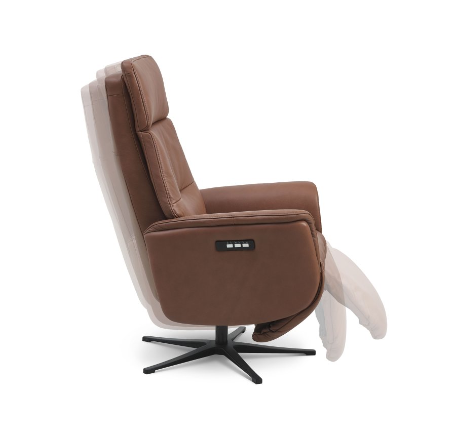Malthe hvilestol, 3 motorer, armlener, vippefunksjon, fotskammel - konjakk semianilinskinn/metall