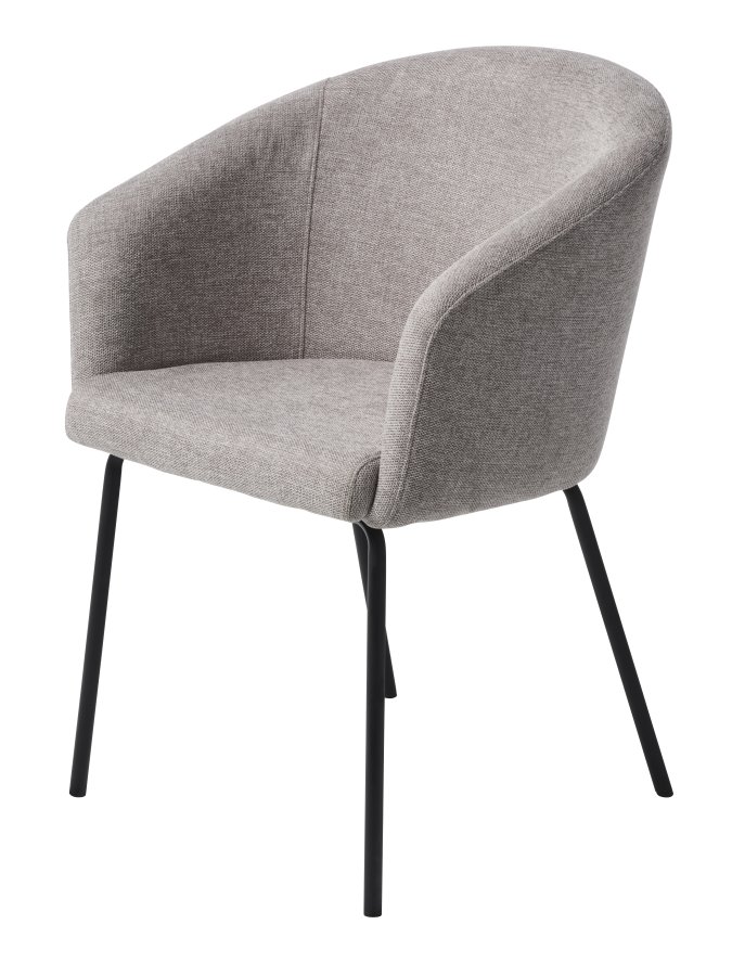 Easton spisebordstol, m. armlen - lys grtt stoff og sorte ben