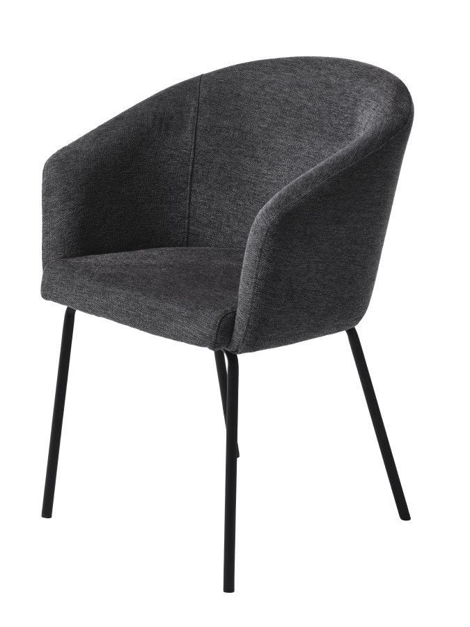 Easton spisebordstol, m. armlener - mrkegrtt stoff og sorte ben