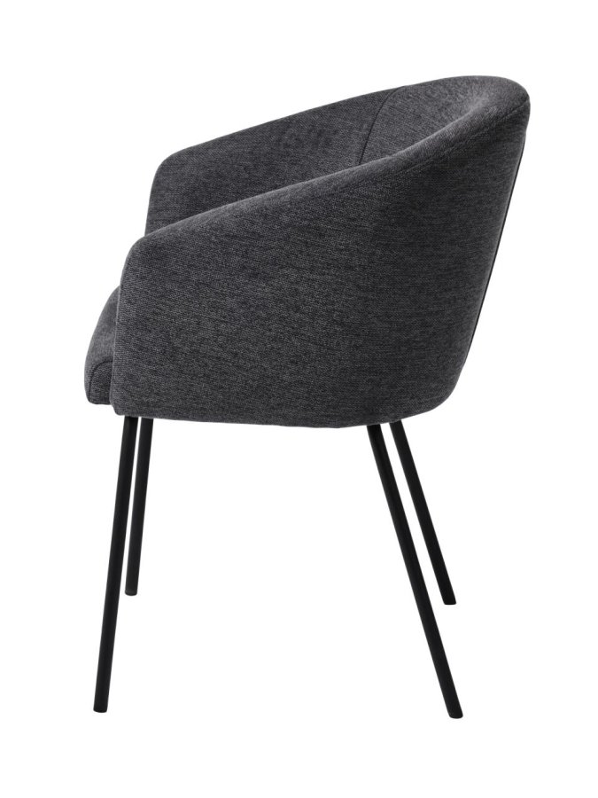 Easton spisebordstol, m. armlener - mrkegrtt stoff og sorte ben