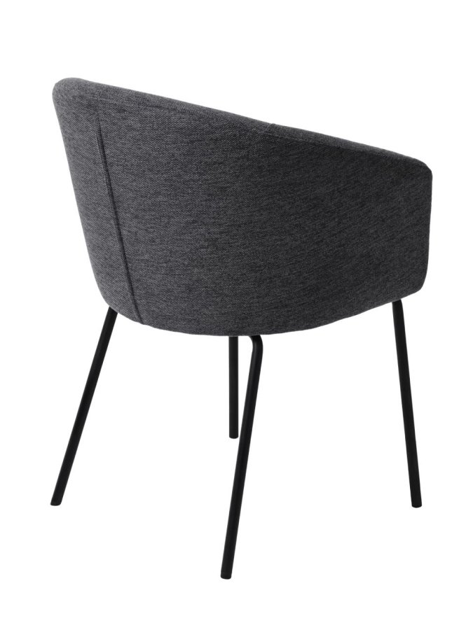 Easton spisebordstol, m. armlener - mrkegrtt stoff og sorte ben