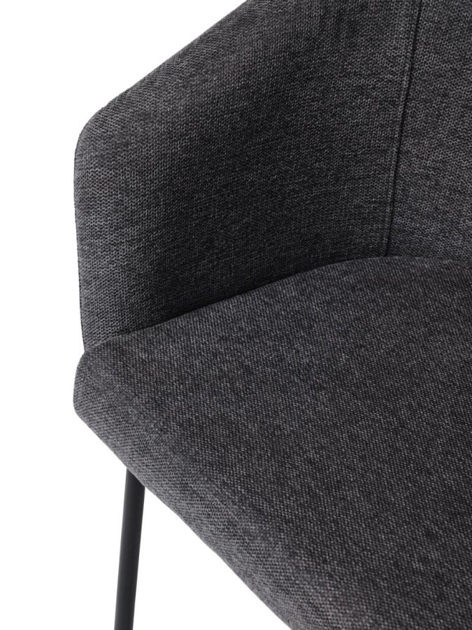 Easton spisebordstol, m. armlener - mrkegrtt stoff og sorte ben