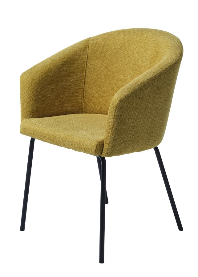 Easton spisebordstol, m. armlener - sennepsfarget stoff og sorte ben