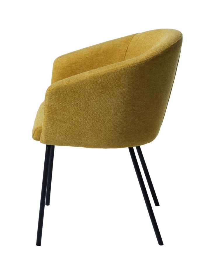 Easton spisebordstol, m. armlener - sennepsfarget stoff og sorte ben