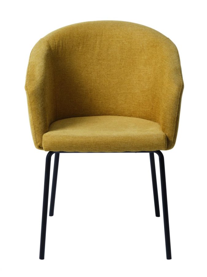 Easton spisebordstol, m. armlener - sennepsfarget stoff og sorte ben