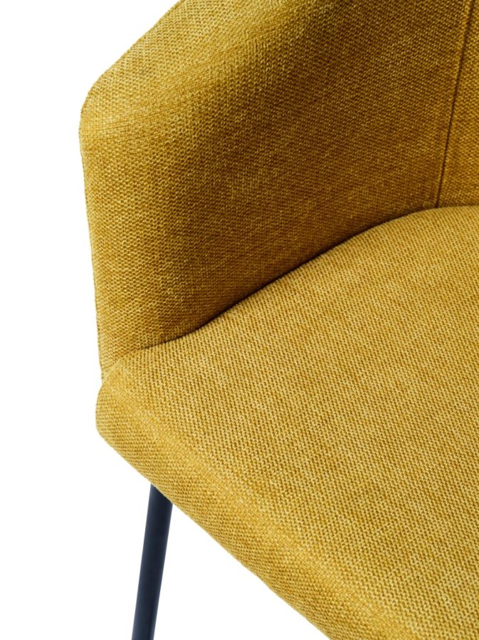 Easton spisebordstol, m. armlener - sennepsfarget stoff og sorte ben