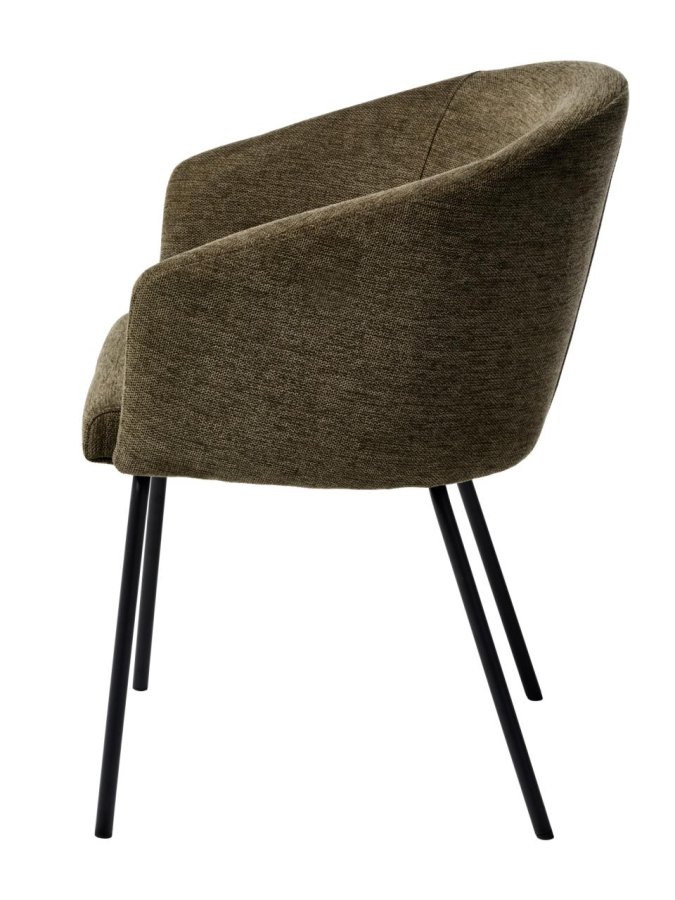 Easton spisebordstol, m. armlen - olivengrnt stoff og svarte ben