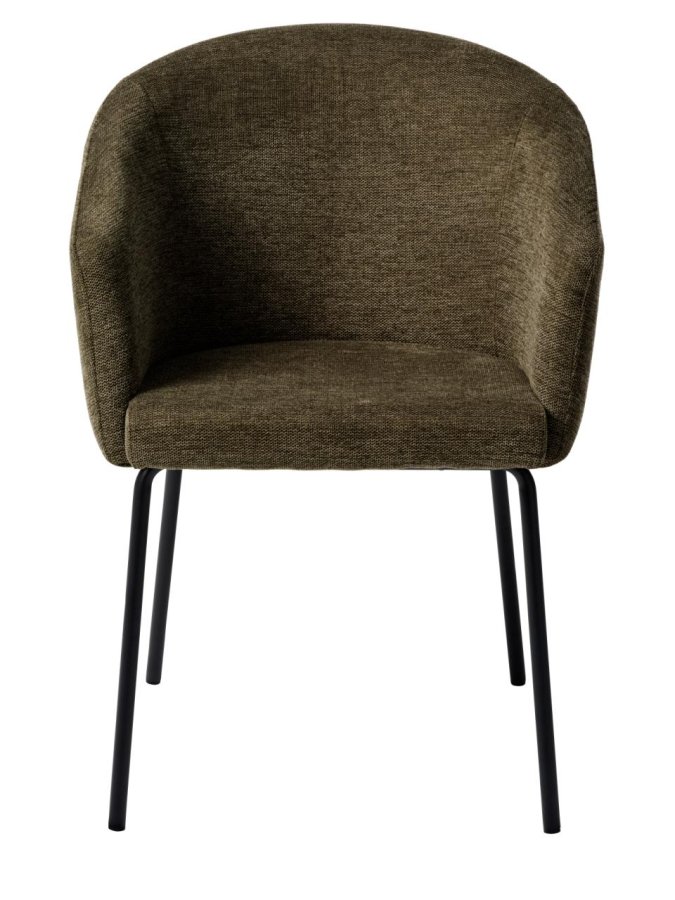 Easton spisebordstol, m. armlen - olivengrnt stoff og svarte ben