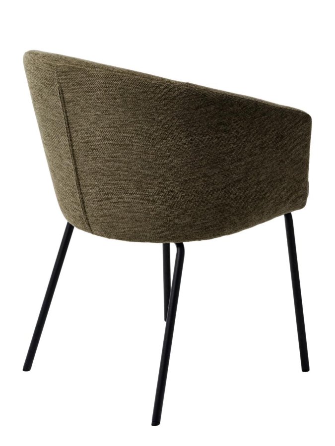 Easton spisebordstol, m. armlen - olivengrnt stoff og svarte ben
