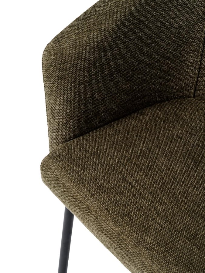 Easton spisebordstol, m. armlen - olivengrnt stoff og svarte ben
