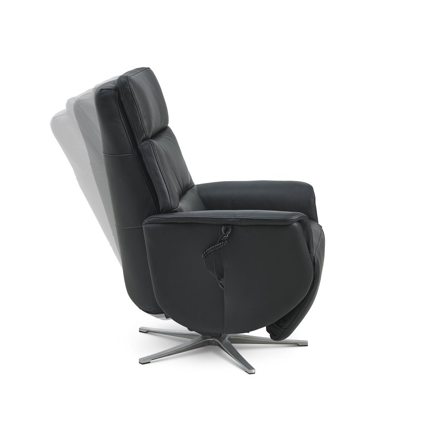 Nicolai hvilestol, 3 motorer, armlener, vippefunksjon, fotskammel - svart semianilinskinn, metall