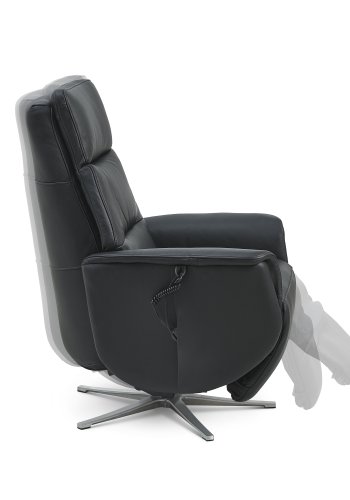 Nicolai hvilestol, 3 motorer, armlener, vippefunksjon, fotskammel - svart semianilinskinn, metall