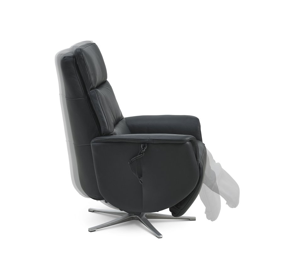 Nicolai hvilestol, 3 motorer, armlener, vippefunksjon, fotskammel - svart semianilinskinn, metall