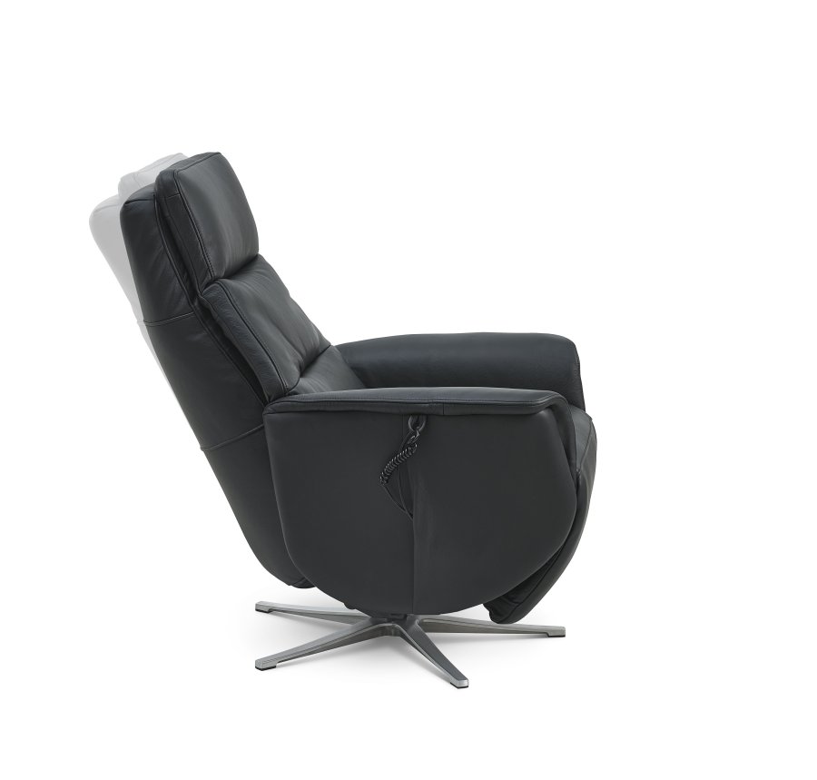 Nicolai hvilestol, 3 motorer, armlener, vippefunksjon, fotskammel - svart semianilinskinn, metall