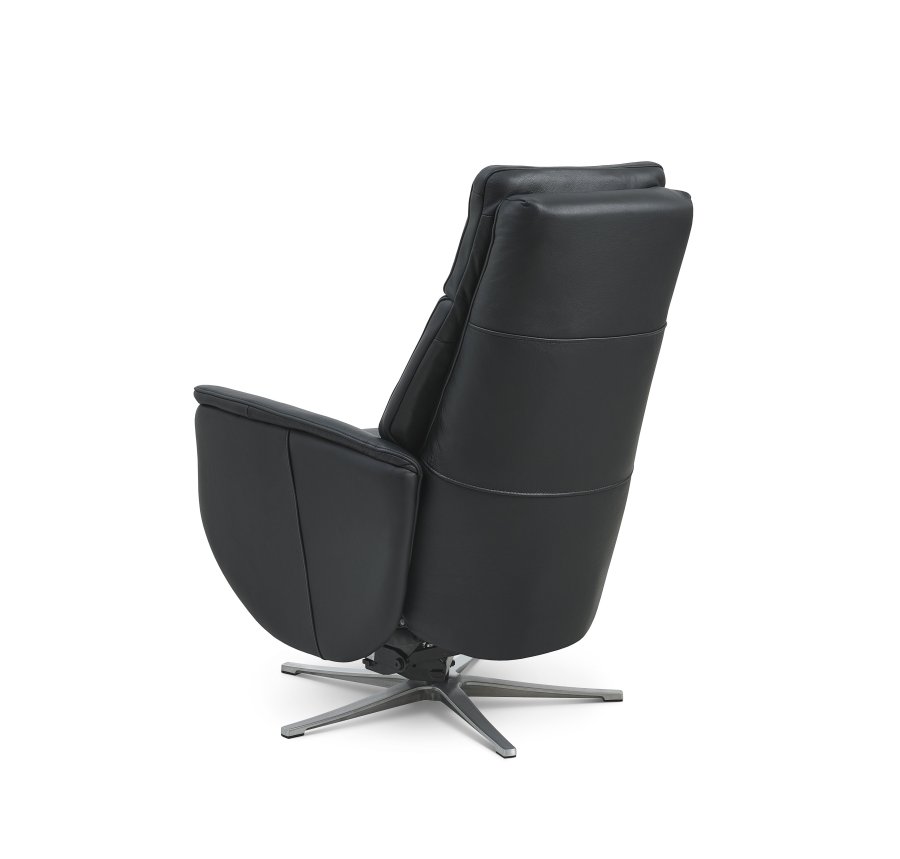 Nicolai hvilestol, 3 motorer, armlener, vippefunksjon, fotskammel - svart semianilinskinn, metall