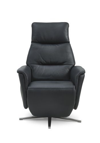 Nicolai hvilestol, 3 motorer, armlener, vippefunksjon, fotskammel - svart semianilinskinn, metall