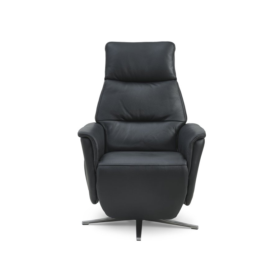 Nicolai hvilestol, 3 motorer, armlener, vippefunksjon, fotskammel - svart semianilinskinn, metall