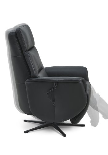 Nicolai hvilestol, 3 motorer, armlener, vippefunksjon, fotskammel - svart semianilinskinn, metall