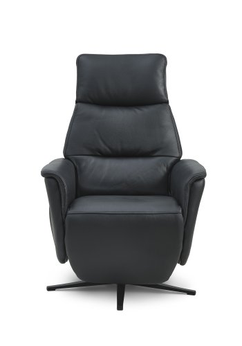 Nicolai hvilestol, 3 motorer, armlener, vippefunksjon, fotskammel - svart semianilinskinn, metall