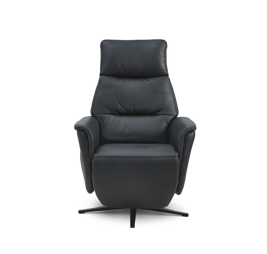 Nicolai hvilestol, 3 motorer, armlener, vippefunksjon, fotskammel - svart semianilinskinn, metall
