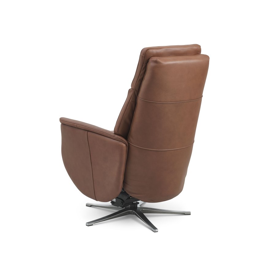 Nicolai hvilestol, 3 motorer, armlener, vippefunksjon, fotskammel - konjakk semianilinskinn, metall