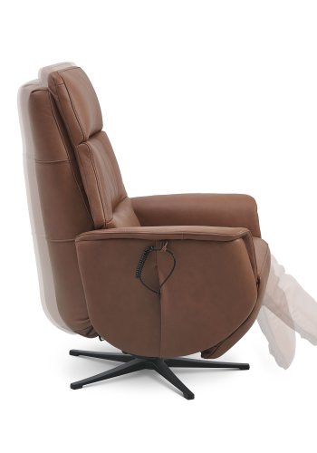 Nicolai hvilestol, 3 motorer, armlener, vippefunksjon, fotskammel - konjakk semianilinskinn, metall