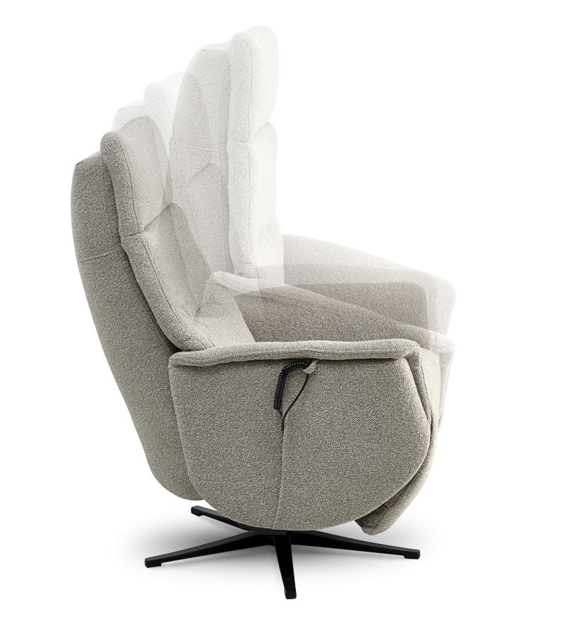 Nicolai hvilestol, m. 3 motorer, armlener, vippefunksjon, fotskammel - soppstoff og sort metall