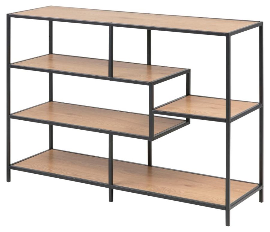 ACT NORDIC Seaford bokhylla, m. 4 hyllplan - naturligt matt vild ek grovt papper och matt svart stl