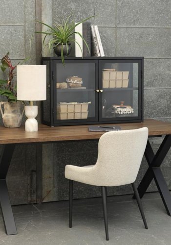 Ontario spisestuestol - off-white bouclé og svart metall