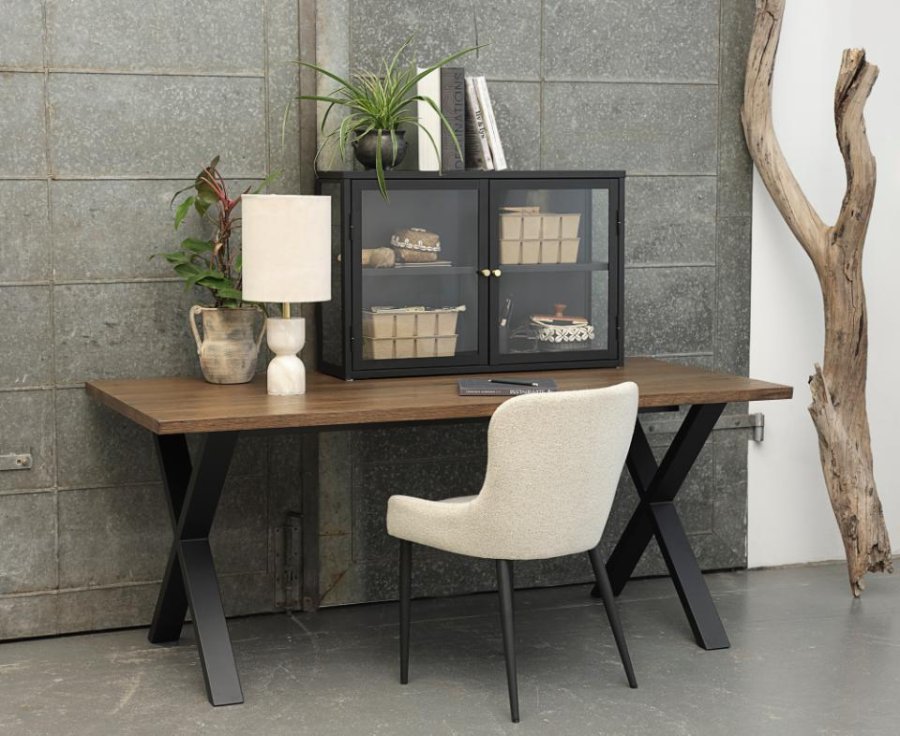 Ontario spisestuestol - off-white bouclé og svart metall