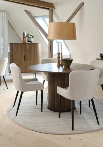 Ontario spisestuestol - off-white bouclé og svart metall