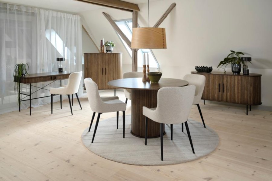Ontario spisestuestol - off-white bouclé og svart metall