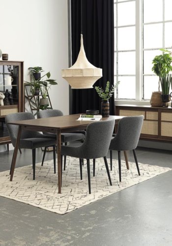 Ontario spisebord stol - dyp gr bouclé og svart metall